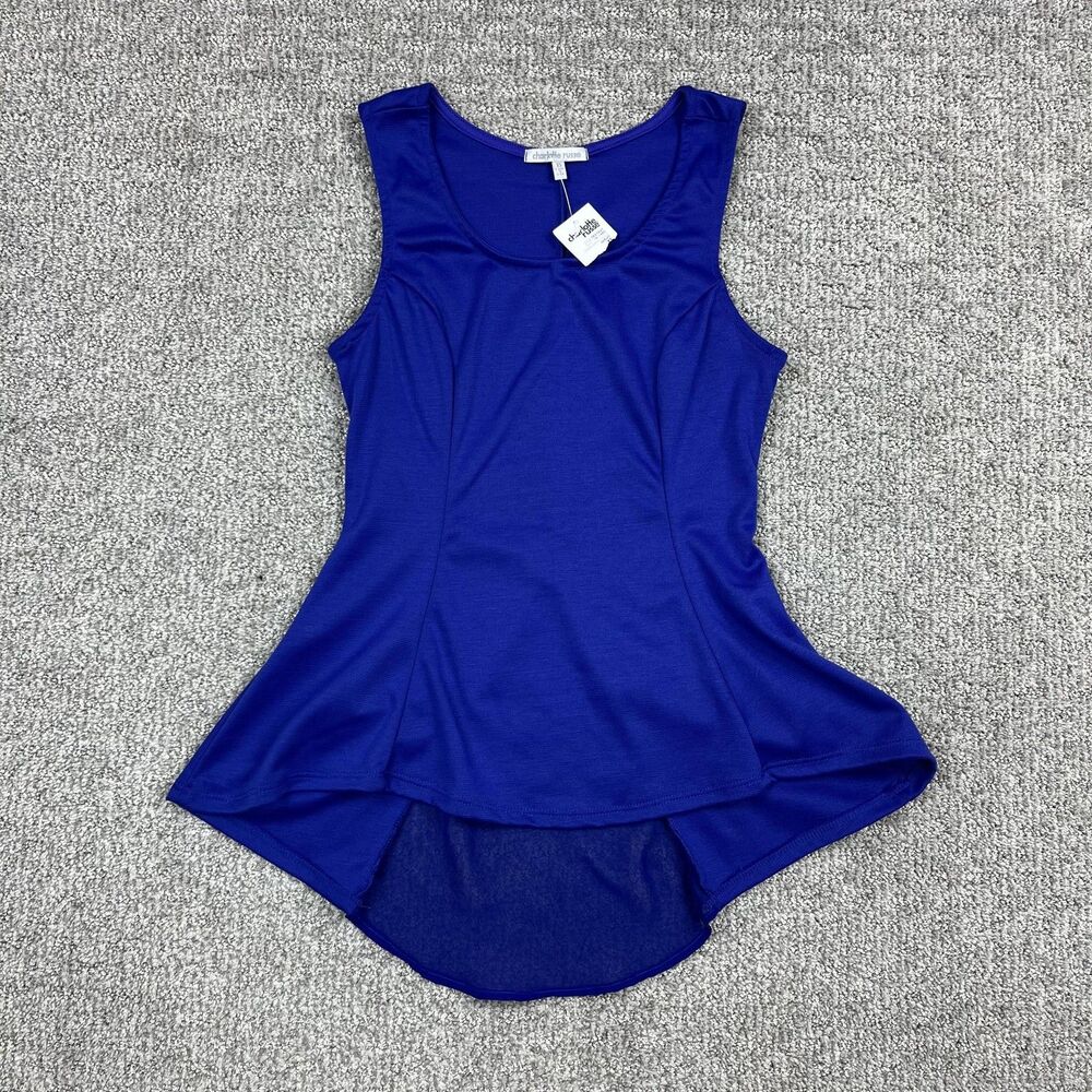 Y2K Charlotte Russe Top Juniors XS Blue High Low Peplum Stretch 00s Tank New